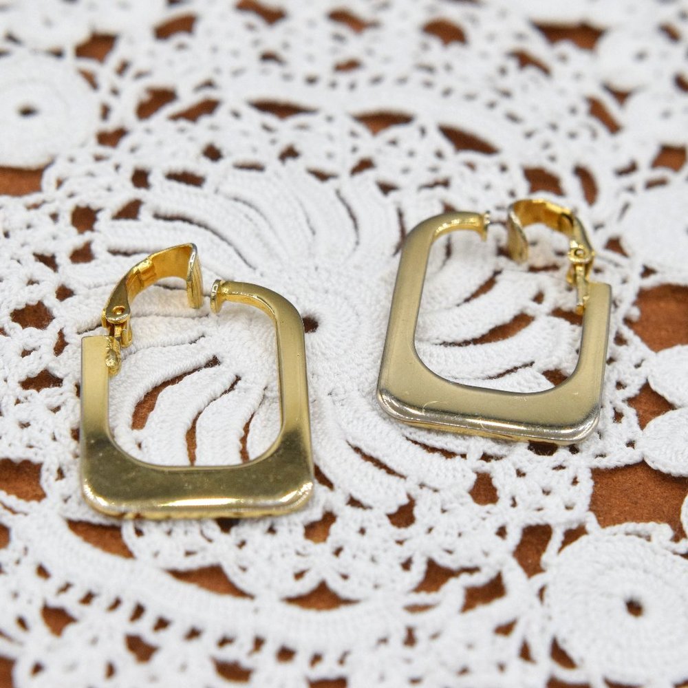 Vintage Lewis Segal Earrings Gold Tone Geometric Hoop